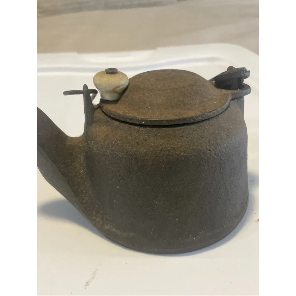 Vtg Wagner Ware Cast Iron Tea Kettle Sidney Ohio Swivel Lid Wire Handle Rustic